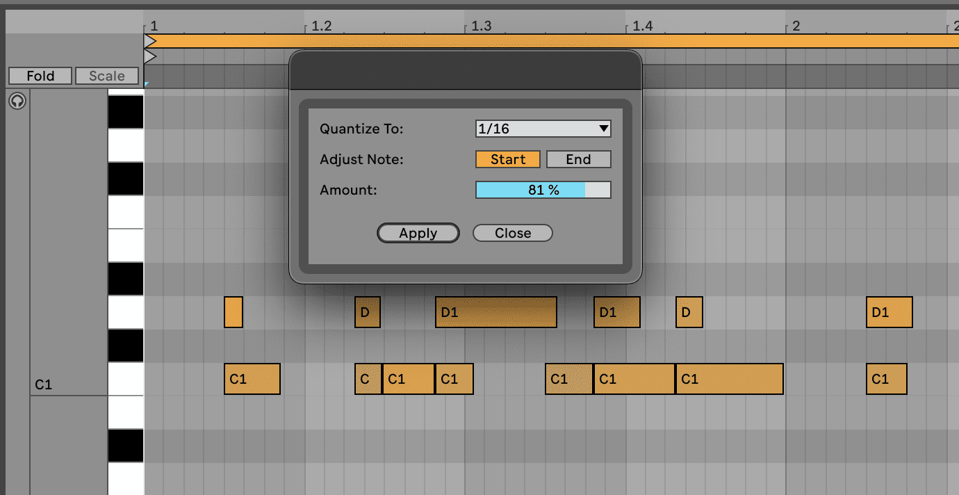 Screen shot from Ableton Live showing Quantize Settings.