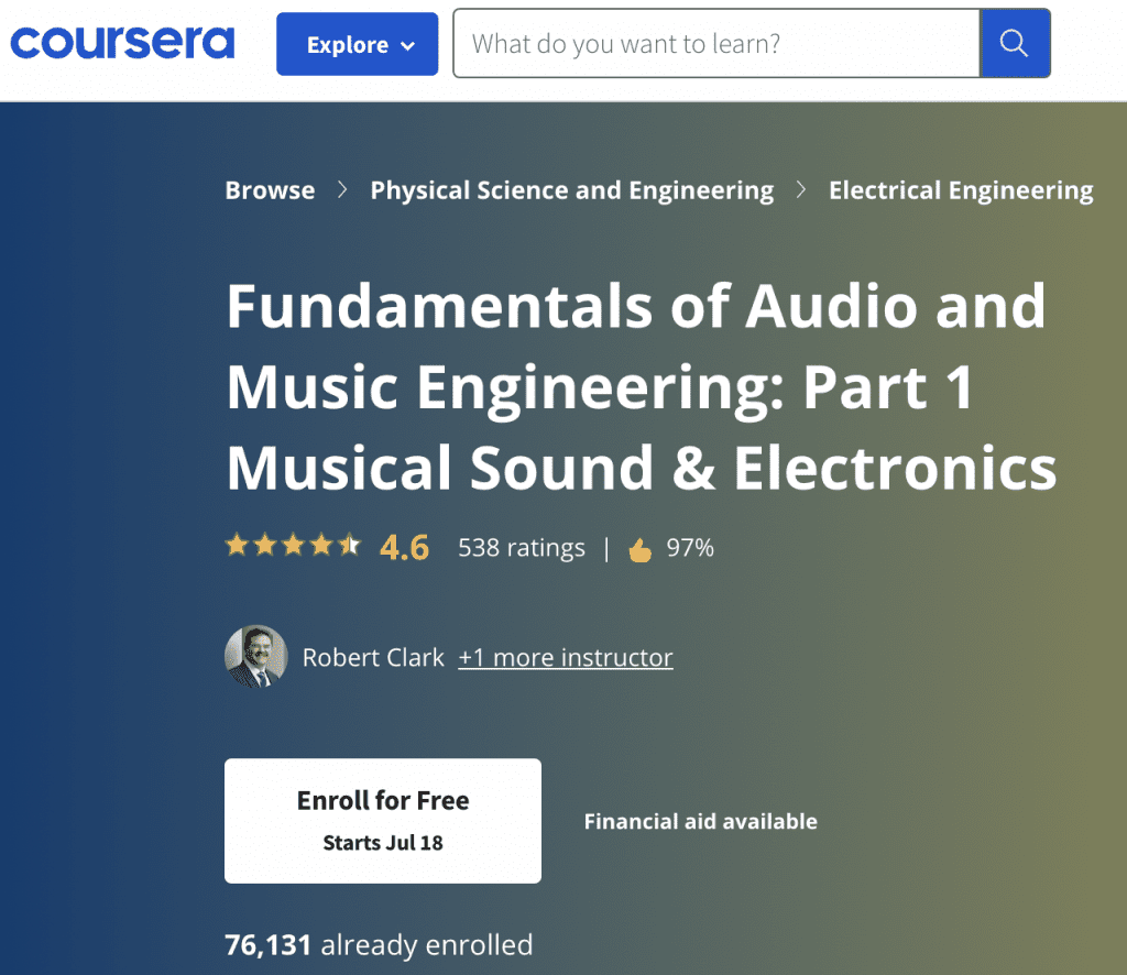 Coursera Fundamentals of Audio - Best Audio Engineering Courses