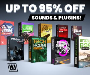 W. A. Production Banner - Text Reads "Upto 95% OFF sounds and Plugins"