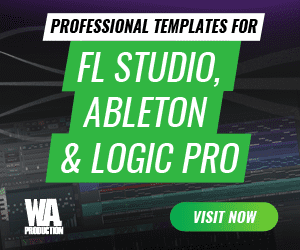 W. A. Production Banner - Text Reads "Professional Templates for FL Studio, Ableton & Logic Pro"